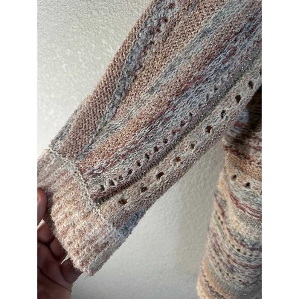 Chico's Multi Color Metallic Pointelle Open Front Cardigan‎ Sweater Size 2P